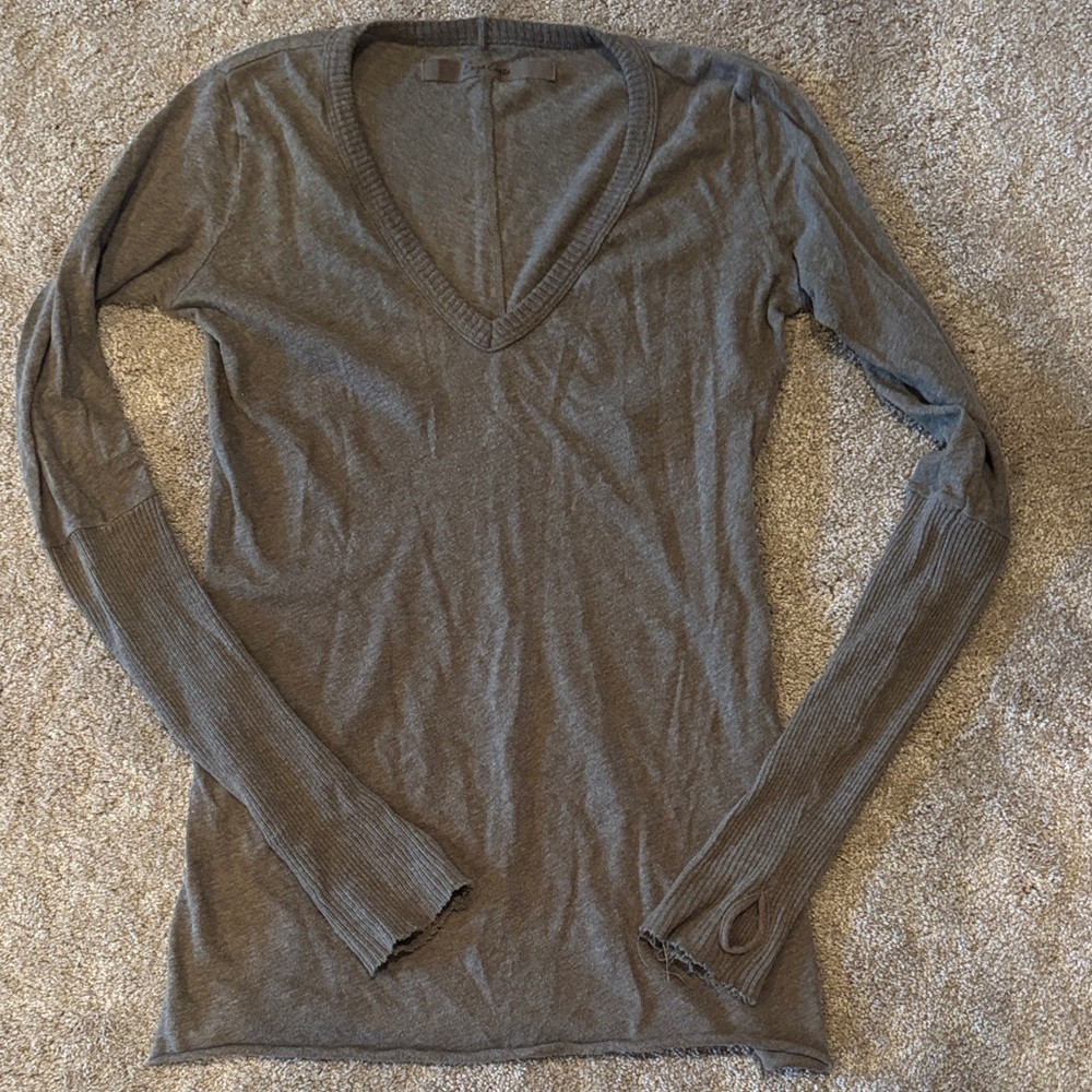 Enza Costa Long Sleeve V-Neck Top with ribbed sleeves